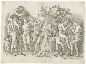 Bacchanal mit Satyrn und Bacchantinnen bei der Weinpresse