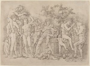 Bacchanal mit Weinfass