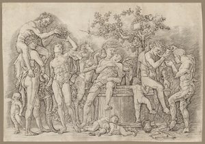 Bacchanal mit einem Weinfass