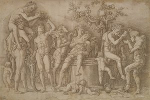 Bacchanal mit dem Weinfass, 1470-90 von Andrea Mantegna