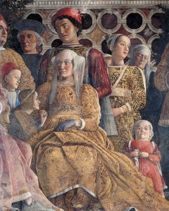 Barbara von Brandenburg mit ihrer Tochter Paula und Rodolfo Gonzaga (Detail) von Andrea Mantegna