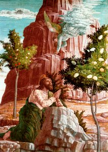 Christus betet im Garten Gethsemane. Detail. Predella des Altars von San Zeno in Verona. Gemälde von Andrea Mantegna von Andrea Mantegna