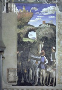 Pferd und Stallbursche mit Jagdhunden, aus der Camera degli Sposi oder Camera Picta, 1465-74