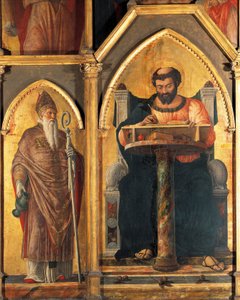 St. Lukas an seinem Schreibtisch und St. Prosdocimus (Detail) von Andrea Mantegna