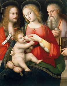 Madonna mit Kind und den Heiligen Johannes dem Täufer und Hieronymus, frühes 16. Jahrhundert von Andrea Piccinelli