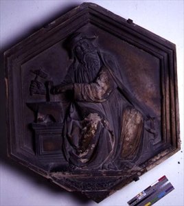 Harmonie, sechseckige dekorative Reliefkachel aus einer Serie, die die sieben freien Künste darstellt, möglicherweise basierend auf Entwürfen von Giotto (ca. 1266-1337) ca. 1334-48 von Andrea Pisano