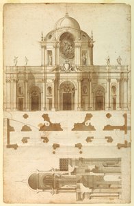 Vorgeschlagene Erhebung, Schnitt und Plan für die Fassade von San Giovanni, Laterano, Rom, Italien