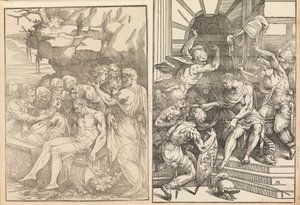Beweinung Christi, Christus wird von Soldaten angegriffen, ca. 1556-57 von Andrea Schiavone