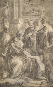 Verschiedene Heilige, die die Huldigung Johannes des Täufers an das Jesuskind bezeugen