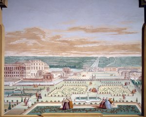Perspektivische Zeichnung einer Villa und eines imaginären Gartens, Fresko von Andrea Urbani in der Villa Pisani, Stra, Venetien