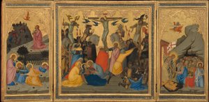 Szenen aus der Passion Christi: Die Agonie im Garten, die Kreuzigung und der Abstieg in die Vorhölle (gesamtes Triptychon) von Andrea Vanni