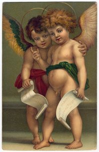 Zwei Engel. Frommes Bild nach dem Maler Andrea del Sarto (1486-1530), Dresden, ca. 1910 von Andrea del (after) Sarto