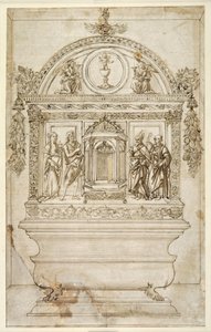Entwurf für den Altar einer Kapelle, mit einem Tabernakel für die Eucharistie von Andrea del (follower of) Verrocchio