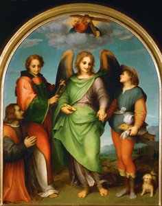 Erzengel Raphael und Tobias, Heiliger Laurentius und der Stifter Leonardo di Lorenzo Morelli