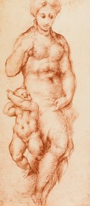Nächstenliebe, Zeichnung von Pontormo, ehemals Andrea del Sarto zugeschrieben. Gabinetto dei Disegni e delle Stampe, Uffizien, Florenz