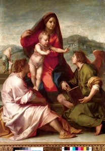 Madonna della Scala. Heilige Familie mit einem Engel