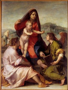 Madonna della Scala. Heilige Familie mit einem Engel. Gemälde von Andrea del Sarto (1486-1531) 1522-1523
