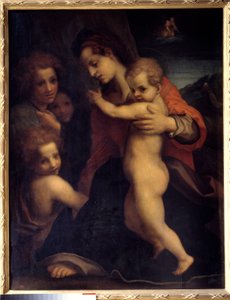 Die Jungfrau, das Jesuskind, der heilige Johannes und zwei Engel. Gemälde von Andrea del Sarto (1486-1531) 16. Jahrhundert. Madrid, Prado-Museum von Andrea del Sarto