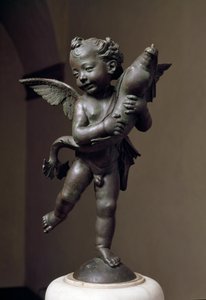 Liebe mit Delfin Bronzeskulptur von Verrocchio