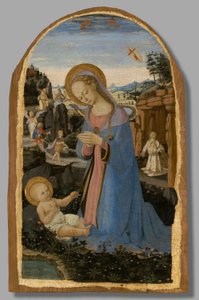 Die Anbetung des Christkindes mit dem heiligen Franziskus von Assisi, der die Stigmata empfängt; Tobias und der Engel; Johannes der Täufer in der Wüste; und der reuige heilige Hieronymus von Andrea del Verrocchio