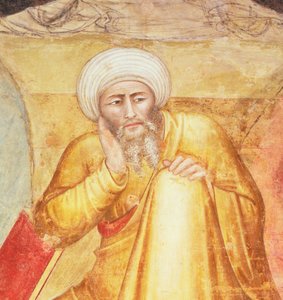 Triumph des heiligen Thomas von Aquin, Detail der Figur unter dem Thron, aus der Spanischen Kapelle, c.1365 von Andrea di Bonaiuto (fl.1343 77)