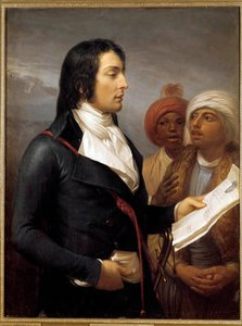 Kampagne (Expedition) von Ägypten (1798-1801): „Porträt von General Charles Antoine Desaix de Veygoux (1768-1800) liest eine Agenda von General Bonaparte an zwei Ägypter während der Expedition von Ägypten An IX der Republik“ Gemälde von Andrea Appiani von Andrea the Elder Appiani
