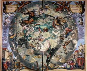 Darstellung der südlichen Hemisphäre von Cellarius. Buch aus dem 17. Jahrhundert.