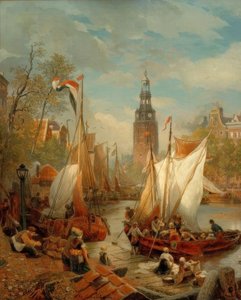 Hafenszene in Amsterdam (Holländisches Strandbild)