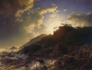 Sonnenuntergang nach einem Sturm an der Küste Siziliens, 1853 von Andreas Achenbach