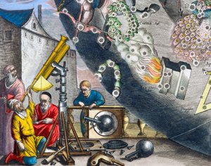 Astronomen schauen durch ein Teleskop, 1660-1661