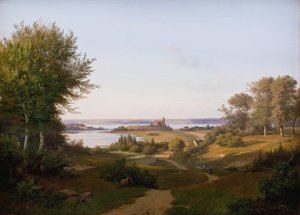 Ansicht des Hügels am Schloss Skanderborg, Jütland, und das Denkmal für Frederik VI. von Andreas Juuel