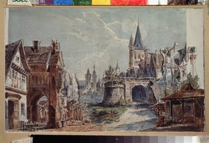 Bühnenbildentwurf für das Ballett Faust von Cesare Pugni