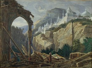 Bühnenbild für die Oper Ruslan und Ljudmila von M. Glinka, 1842