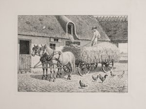 Ein Erntewagen in einem Bauernhof von Andreas Peter Madsen