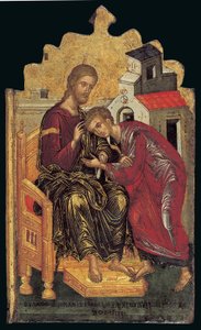 Der heilige Johannes der Theologe empfängt den Segen Christi (linkes Flügelbild eines Triptychons) von Andreas Rico