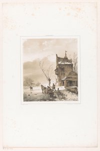 Männer beladen Schlitten von Andreas Schelfhout