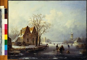 Schlittschuhläufer in einer gefrorenen Winterlandschaft