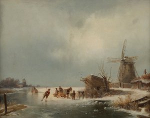 Winterlandschaft mit Eisläufern von Andreas Schelfhout