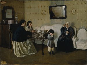 Ein Familienmorgen. Lehre das Kind zu beten, 1871 von Andrei Antipovich Rumyantsev