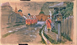 Strelets-Patrouille am Ilyinsky-Tor im alten Moskau von Andrei Petrovich Ryabushkin