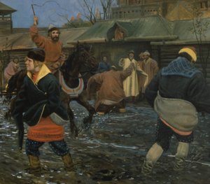 Straße im Moskau des 17. Jahrhunderts an einem Feiertag von Andrei Petrovich Ryabushkin