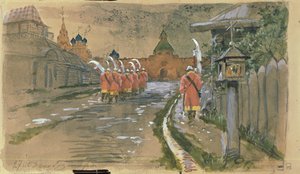 Strelets-Patrouille am Ilyinsky-Tor im alten Moskau von Andrei Petrovich Ryabushkin