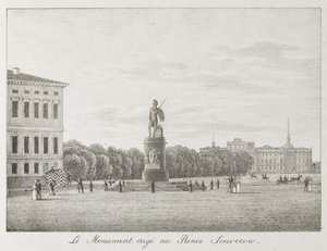 Blick auf das Marsfeld und das Suvorov-Denkmal in Sankt Petersburg