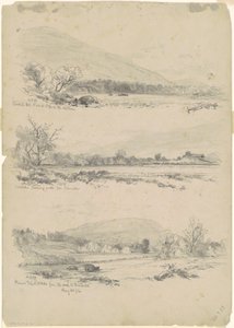 Catskill Mountains, Round-Top in der Ferne; Catskills Blick nach Norden von Palenville; und Round Top, Catskills, von der Straße nach Bracketts (verso) von Andrew Fisher Bunner