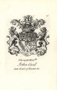 Wappen und Wappenschild des hoch ehrenwerten John Cecil, 6. Earl of Exeter von Andrew Johnston