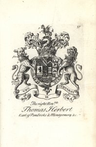 Wappen und Wappenschild des ehrenwerten Thomas Herbert, 8. Earl of Pembroke und Montgomery von Andrew Johnston
