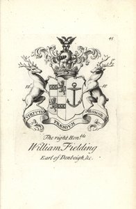 Wappen und Wappenschild des hochadeligen William Fielding, 5. Graf von Denbeigh