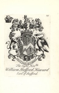 Wappen und Wappenschild des hochadligen William Stafford Howard, 2. Earl of Stafford