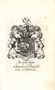 Wappen und Wappenschild des hochadeligen Charles Powlett, 3. Herzog von Bolton