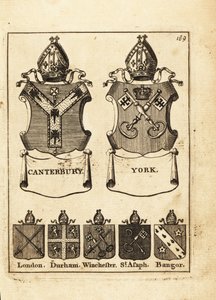 Wappen der Bischöfe von Canterbury, York, London, Durham, Winchester, St